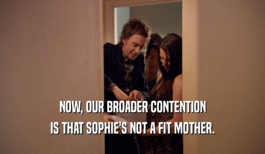 NOW, OUR BROADER CONTENTION IS THAT SOPHIE'S NOT A FIT MOTHER. 