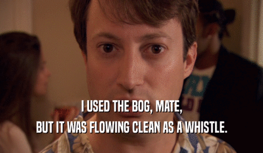 I USED THE BOG, MATE, BUT IT WAS FLOWING CLEAN AS A WHISTLE. 