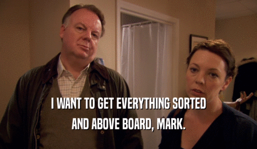 I WANT TO GET EVERYTHING SORTED AND ABOVE BOARD, MARK. 