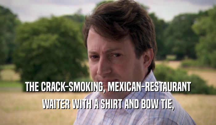 THE CRACK-SMOKING, MEXICAN-RESTAURANT WAITER WITH A SHIRT AND BOW TIE, 