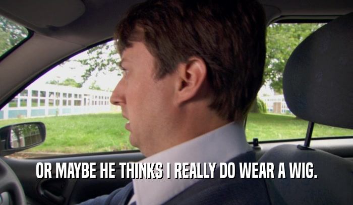 OR MAYBE HE THINKS I REALLY DO WEAR A WIG.  