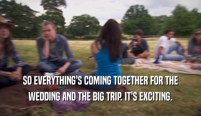 SO EVERYTHING'S COMING TOGETHER FOR THE WEDDING AND THE BIG TRIP. IT'S EXCITING. 