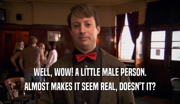 WELL, WOW! A LITTLE MALE PERSON. ALMOST MAKES IT SEEM REAL, DOESN'T IT? 