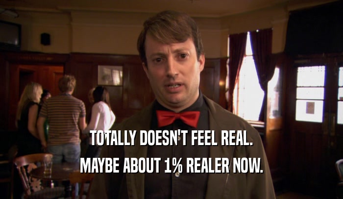 TOTALLY DOESN'T FEEL REAL. MAYBE ABOUT 1% REALER NOW. 