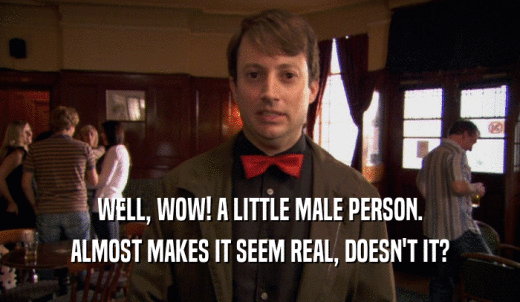 WELL, WOW! A LITTLE MALE PERSON. ALMOST MAKES IT SEEM REAL, DOESN'T IT? 