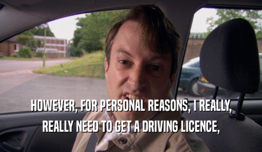 HOWEVER, FOR PERSONAL REASONS, I REALLY, REALLY NEED TO GET A DRIVING LICENCE, 