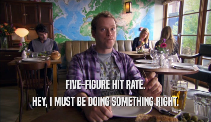 FIVE-FIGURE HIT RATE. HEY, I MUST BE DOING SOMETHING RIGHT. 