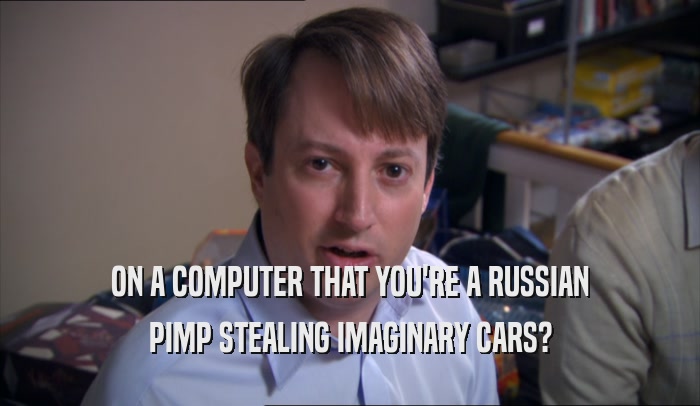 ON A COMPUTER THAT YOU'RE A RUSSIAN
 PIMP STEALING IMAGINARY CARS?
 