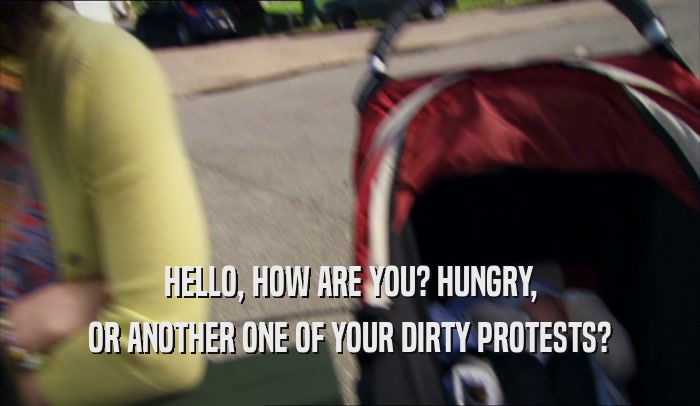 HELLO, HOW ARE YOU? HUNGRY, OR ANOTHER ONE OF YOUR DIRTY PROTESTS? 