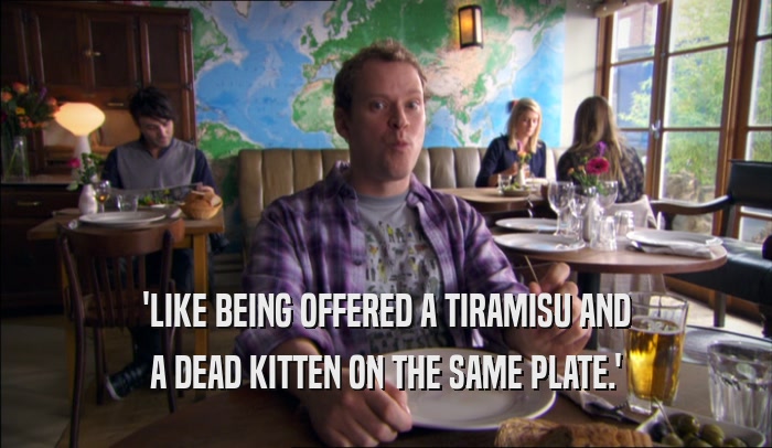 'LIKE BEING OFFERED A TIRAMISU AND
 A DEAD KITTEN ON THE SAME PLATE.'
 