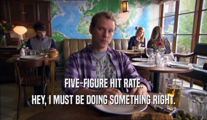 FIVE-FIGURE HIT RATE. HEY, I MUST BE DOING SOMETHING RIGHT. 