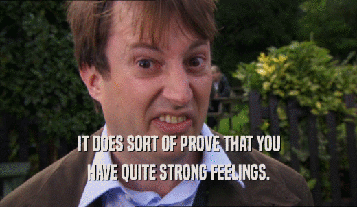 IT DOES SORT OF PROVE THAT YOU HAVE QUITE STRONG FEELINGS. 