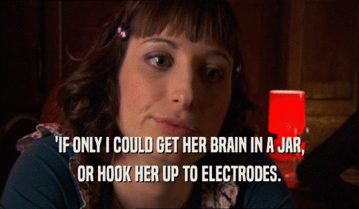 'IF ONLY I COULD GET HER BRAIN IN A JAR, OR HOOK HER UP TO ELECTRODES. 