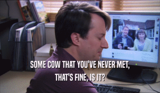 SOME COW THAT YOU'VE NEVER MET, THAT'S FINE, IS IT? 