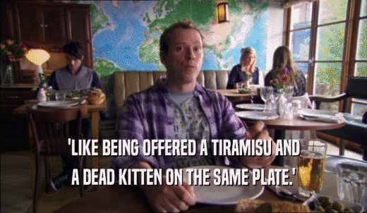 'LIKE BEING OFFERED A TIRAMISU AND A DEAD KITTEN ON THE SAME PLATE.' 