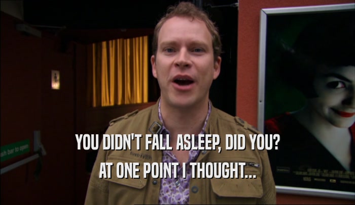 YOU DIDN'T FALL ASLEEP, DID YOU? AT ONE POINT I THOUGHT... 