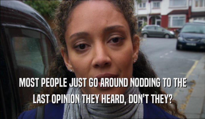 MOST PEOPLE JUST GO AROUND NODDING TO THE LAST OPINION THEY HEARD, DON'T THEY? 