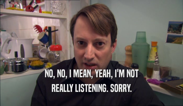 NO, NO, I MEAN, YEAH, I'M NOT REALLY LISTENING. SORRY. 