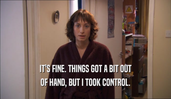 IT'S FINE. THINGS GOT A BIT OUT OF HAND, BUT I TOOK CONTROL. 