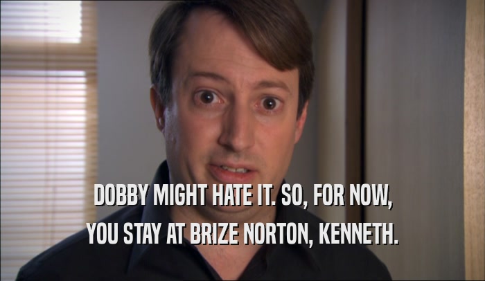 DOBBY MIGHT HATE IT. SO, FOR NOW, YOU STAY AT BRIZE NORTON, KENNETH. 