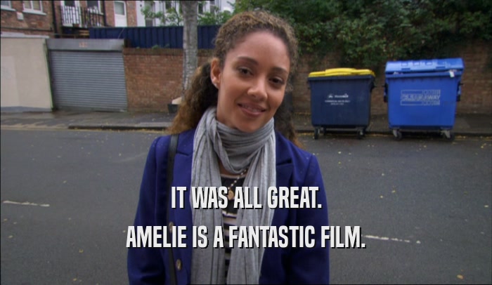 IT WAS ALL GREAT. AMELIE IS A FANTASTIC FILM. 
