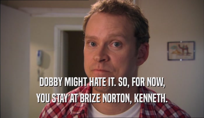 DOBBY MIGHT HATE IT. SO, FOR NOW, YOU STAY AT BRIZE NORTON, KENNETH. 