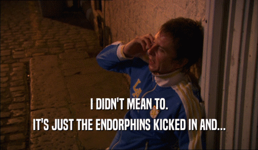 I DIDN'T MEAN TO. IT'S JUST THE ENDORPHINS KICKED IN AND... 