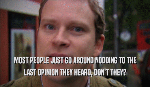 MOST PEOPLE JUST GO AROUND NODDING TO THE LAST OPINION THEY HEARD, DON'T THEY? 