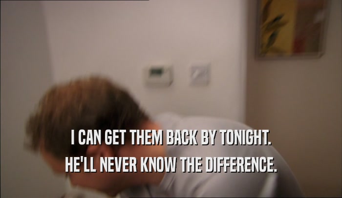 I CAN GET THEM BACK BY TONIGHT. HE'LL NEVER KNOW THE DIFFERENCE. 