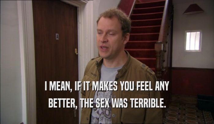 I MEAN, IF IT MAKES YOU FEEL ANY BETTER, THE SEX WAS TERRIBLE. 