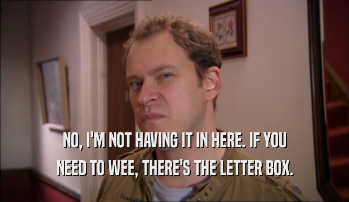 NO, I'M NOT HAVING IT IN HERE. IF YOU NEED TO WEE, THERE'S THE LETTER BOX. 