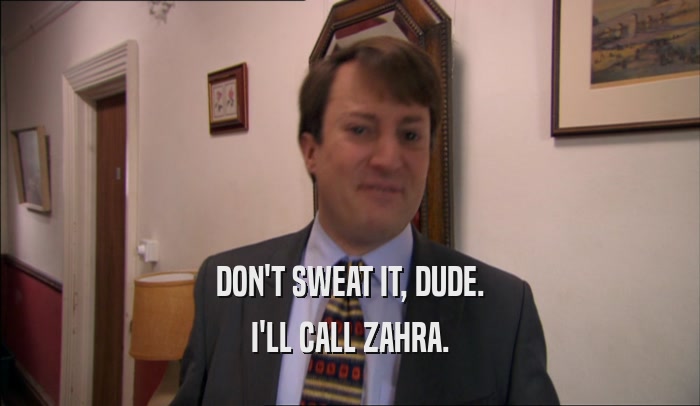 DON'T SWEAT IT, DUDE. I'LL CALL ZAHRA. 