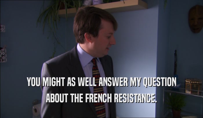 YOU MIGHT AS WELL ANSWER MY QUESTION ABOUT THE FRENCH RESISTANCE. 