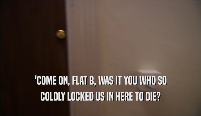 'COME ON, FLAT B, WAS IT YOU WHO SO COLDLY LOCKED US IN HERE TO DIE? 