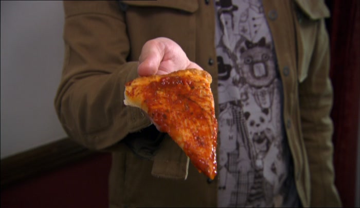 A SLICE OF BRISTLY CHEESE-FREE PIZZA, 