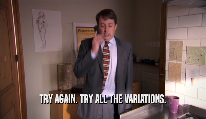 TRY AGAIN. TRY ALL THE VARIATIONS.  