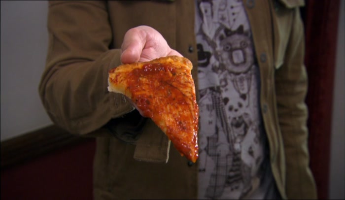 A SLICE OF BRISTLY CHEESE-FREE PIZZA, 
