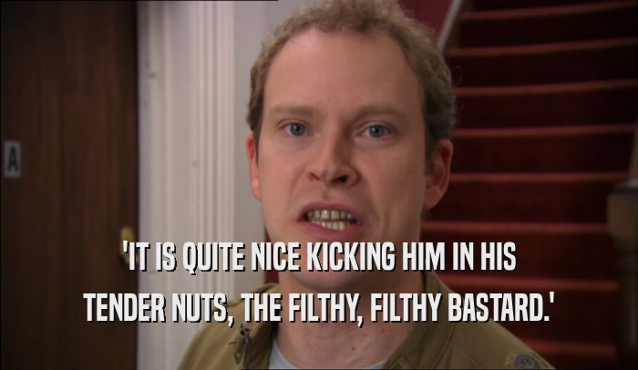 'IT IS QUITE NICE KICKING HIM IN HIS TENDER NUTS, THE FILTHY, FILTHY BASTARD.' 