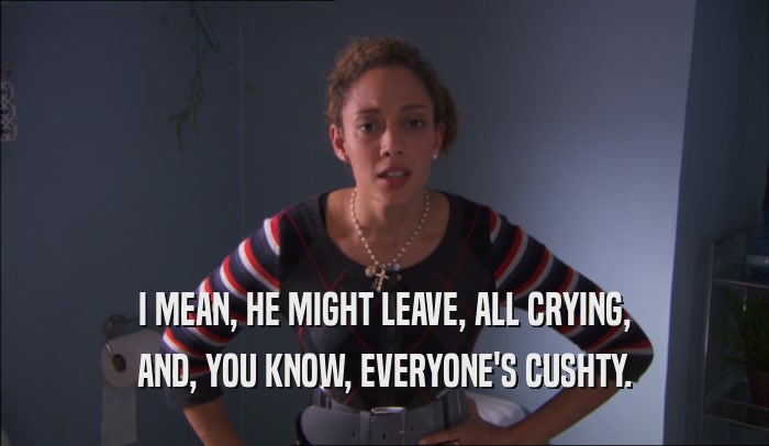 I MEAN, HE MIGHT LEAVE, ALL CRYING, AND, YOU KNOW, EVERYONE'S CUSHTY. 