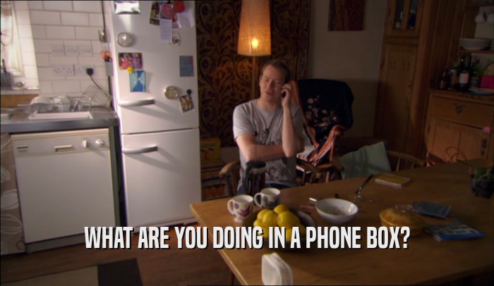 WHAT ARE YOU DOING IN A PHONE BOX?  
