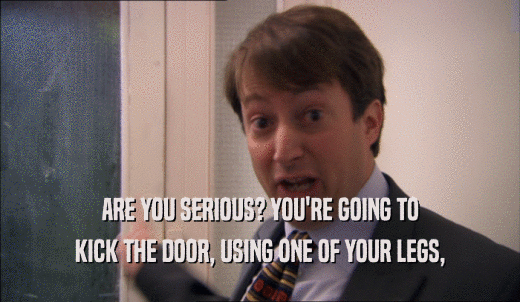 ARE YOU SERIOUS? YOU'RE GOING TO KICK THE DOOR, USING ONE OF YOUR LEGS, 