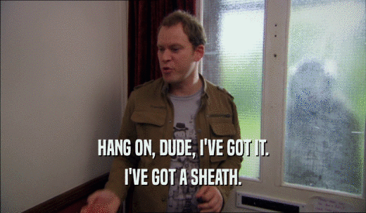 HANG ON, DUDE, I'VE GOT IT. I'VE GOT A SHEATH. 
