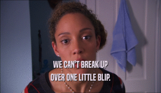 WE CAN'T BREAK UP OVER ONE LITTLE BLIP. 