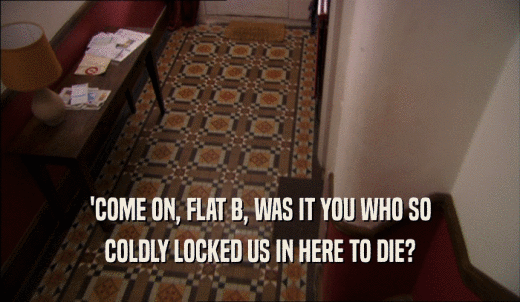 'COME ON, FLAT B, WAS IT YOU WHO SO COLDLY LOCKED US IN HERE TO DIE? 
