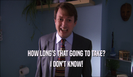 HOW LONG'S THAT GOING TO TAKE? I DON'T KNOW! 