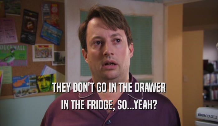 THEY DON'T GO IN THE DRAWER
 IN THE FRIDGE, SO...YEAH?
 