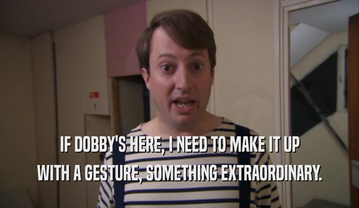 IF DOBBY'S HERE, I NEED TO MAKE IT UP WITH A GESTURE, SOMETHING EXTRAORDINARY. 