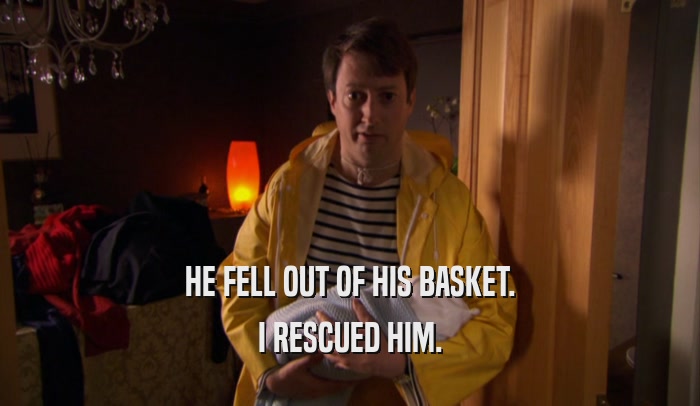 HE FELL OUT OF HIS BASKET. I RESCUED HIM. 