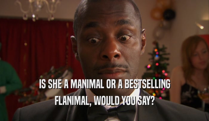 IS SHE A MANIMAL OR A BESTSELLING FLANIMAL, WOULD YOU SAY? 