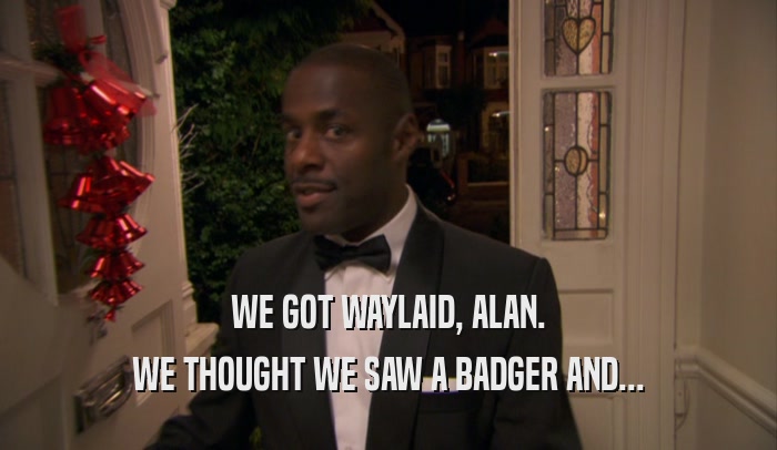 WE GOT WAYLAID, ALAN. WE THOUGHT WE SAW A BADGER AND... 